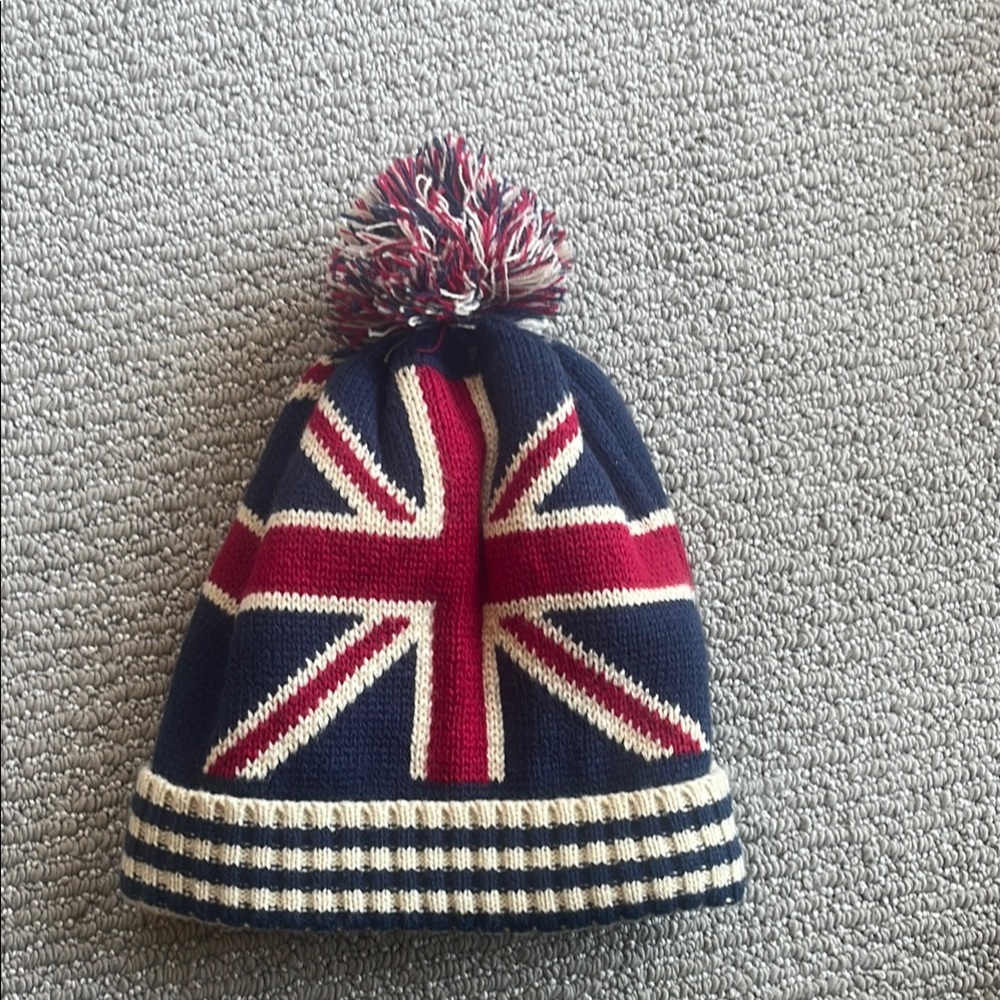 Union Jack Knit Beanie with Pom